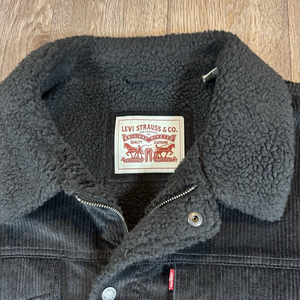 Levi’s Faux Shearling Corduroy Trucker Jacket Black LM3RC501 Men’s XXL - Picture 4 of 14
